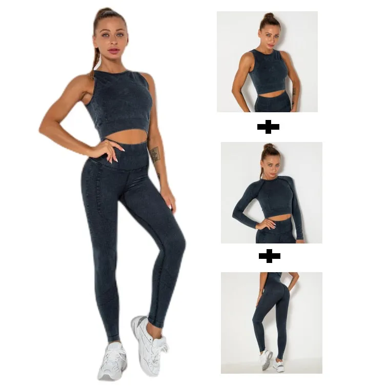 1/2/3 Pieces Gym Set Women Fitness Bra Active Wear Long Sleeve Crop Top Sports Leggings Yoga Sets Womens Outfits Workout Clothes