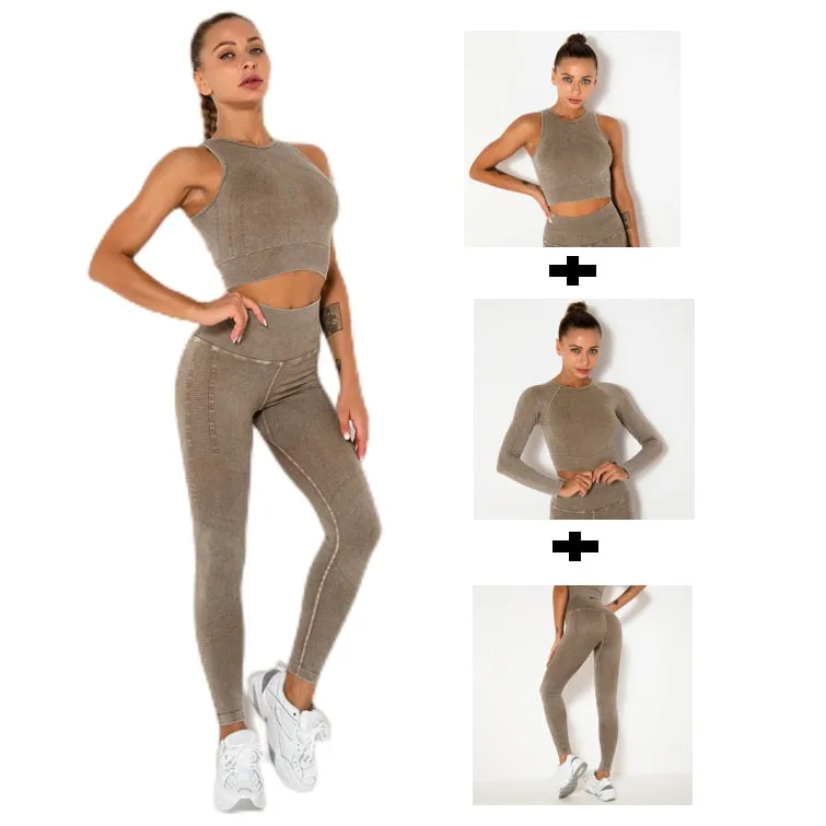 1/2/3 Pieces Gym Set Women Fitness Bra Active Wear Long Sleeve Crop Top Sports Leggings Yoga Sets Womens Outfits Workout Clothes