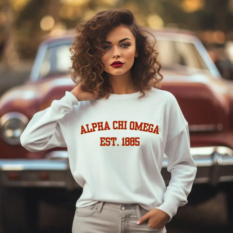 Alpha Chi Omega Sorority "Est. 1885" Sports Lettering PNG Sublimation Design