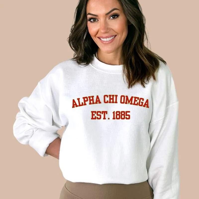 Alpha Chi Omega Sorority "Est. 1885" Sports Lettering PNG Sublimation Design