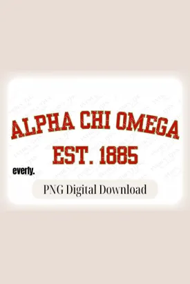 Alpha Chi Omega Sorority "Est. 1885" Sports Lettering PNG Sublimation Design