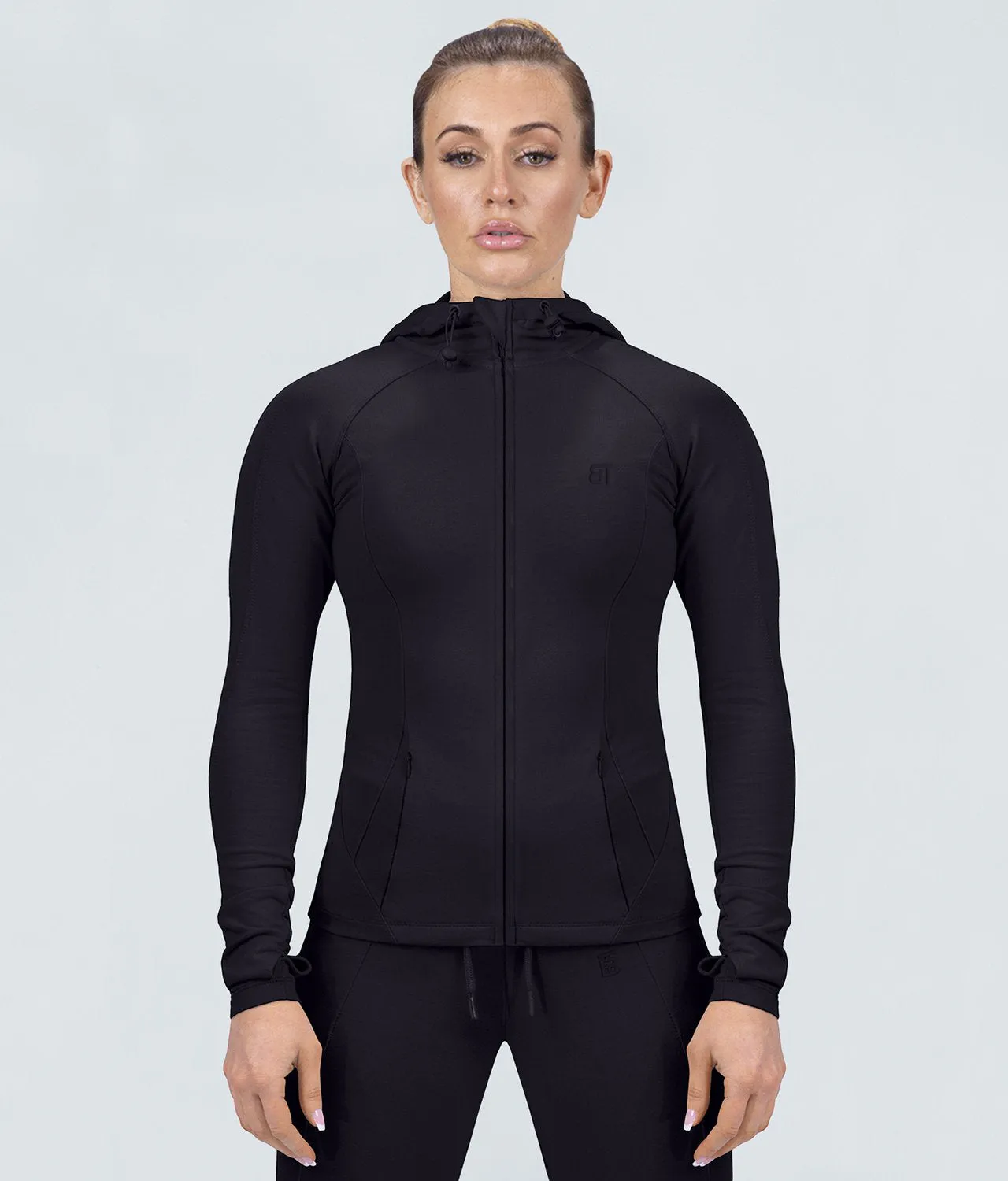 Born Tough Contoured Black Sleeve Loops Running Tracksuit Hoodie for Women