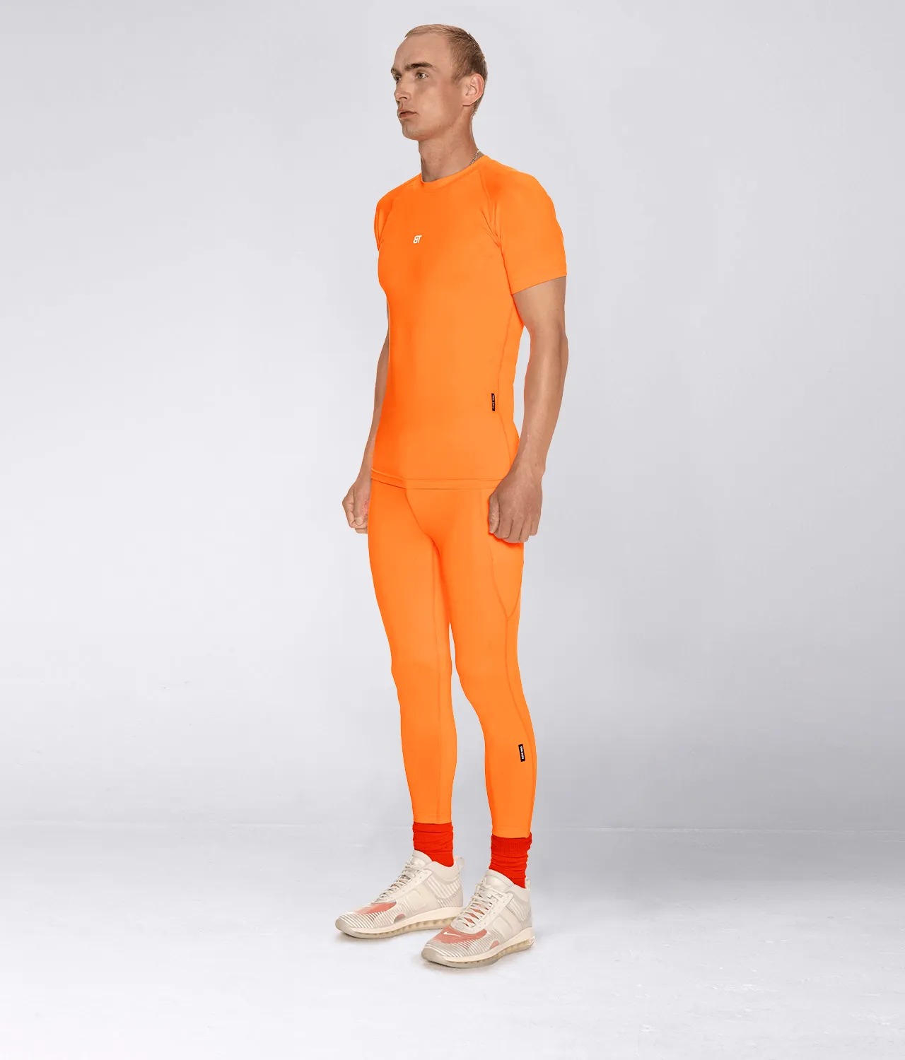 Born Tough Mock Neck Short Sleeve Compression Running Shirt For Men Orange