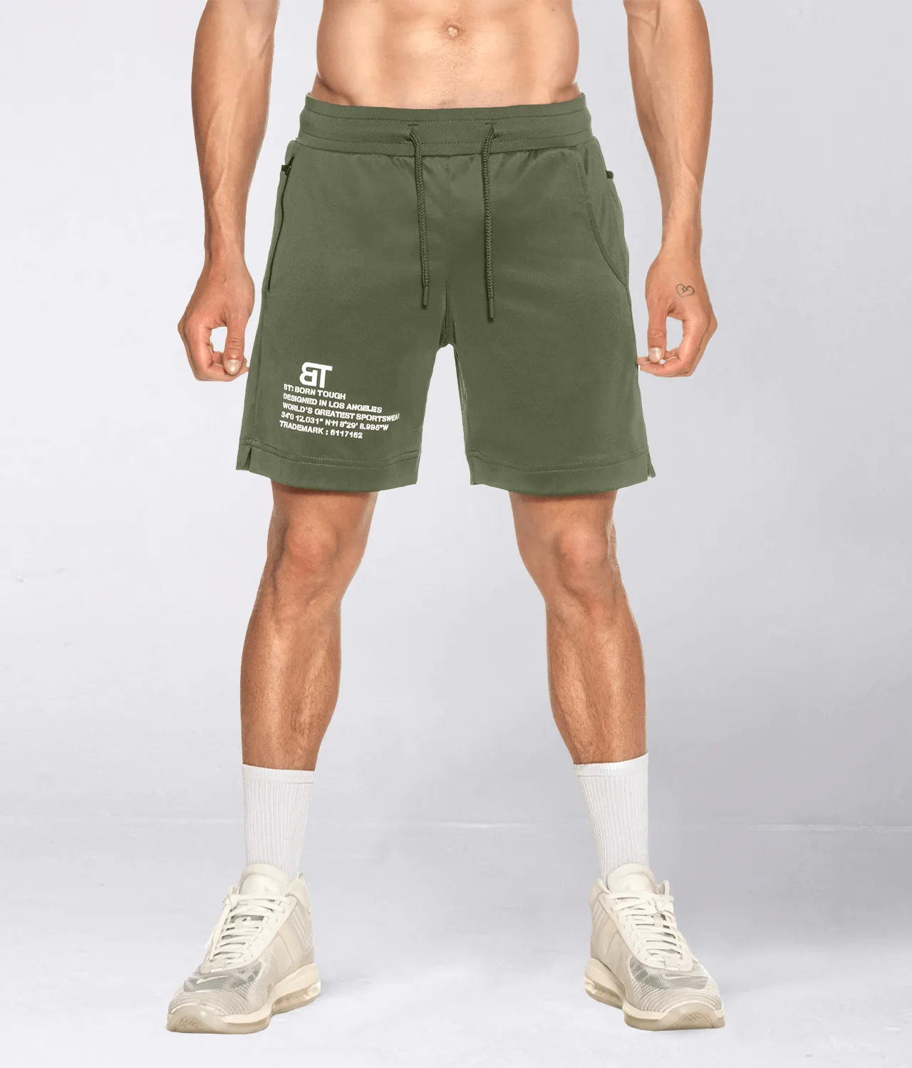 Born Tough Momentum 9" Running Shorts for Men Military Green