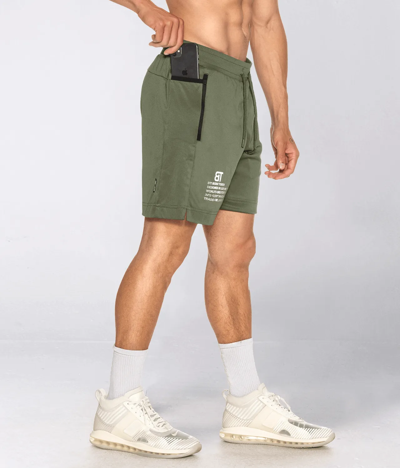 Born Tough Momentum 9" Running Shorts for Men Military Green