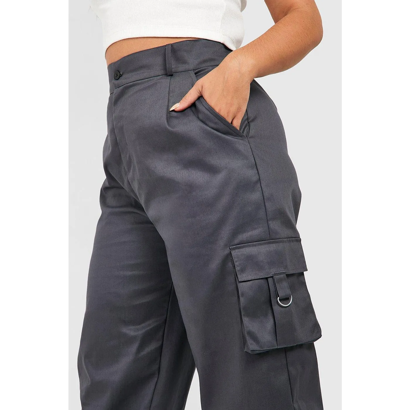 Charcoal Wide Leg Cargo Trousers