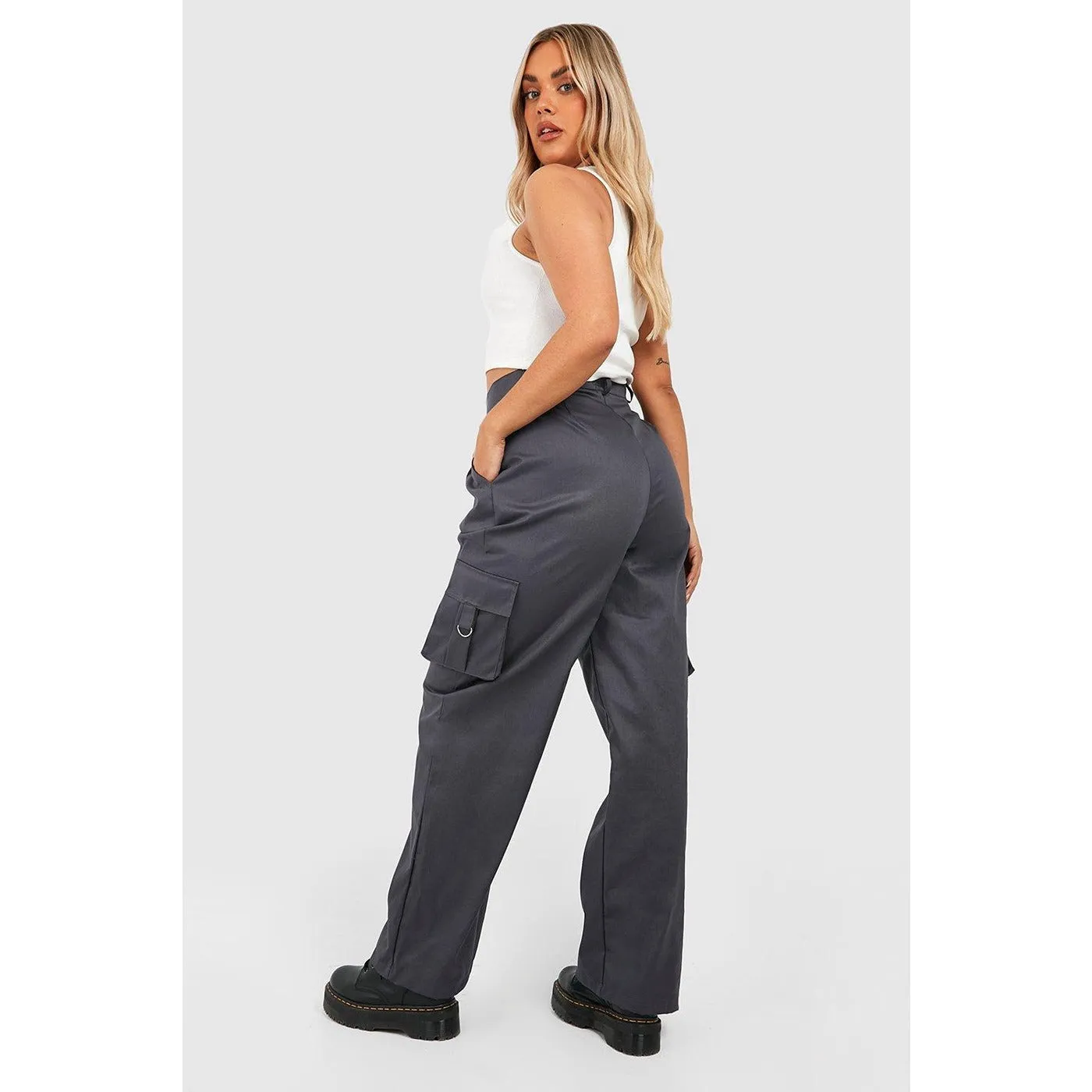 Charcoal Wide Leg Cargo Trousers