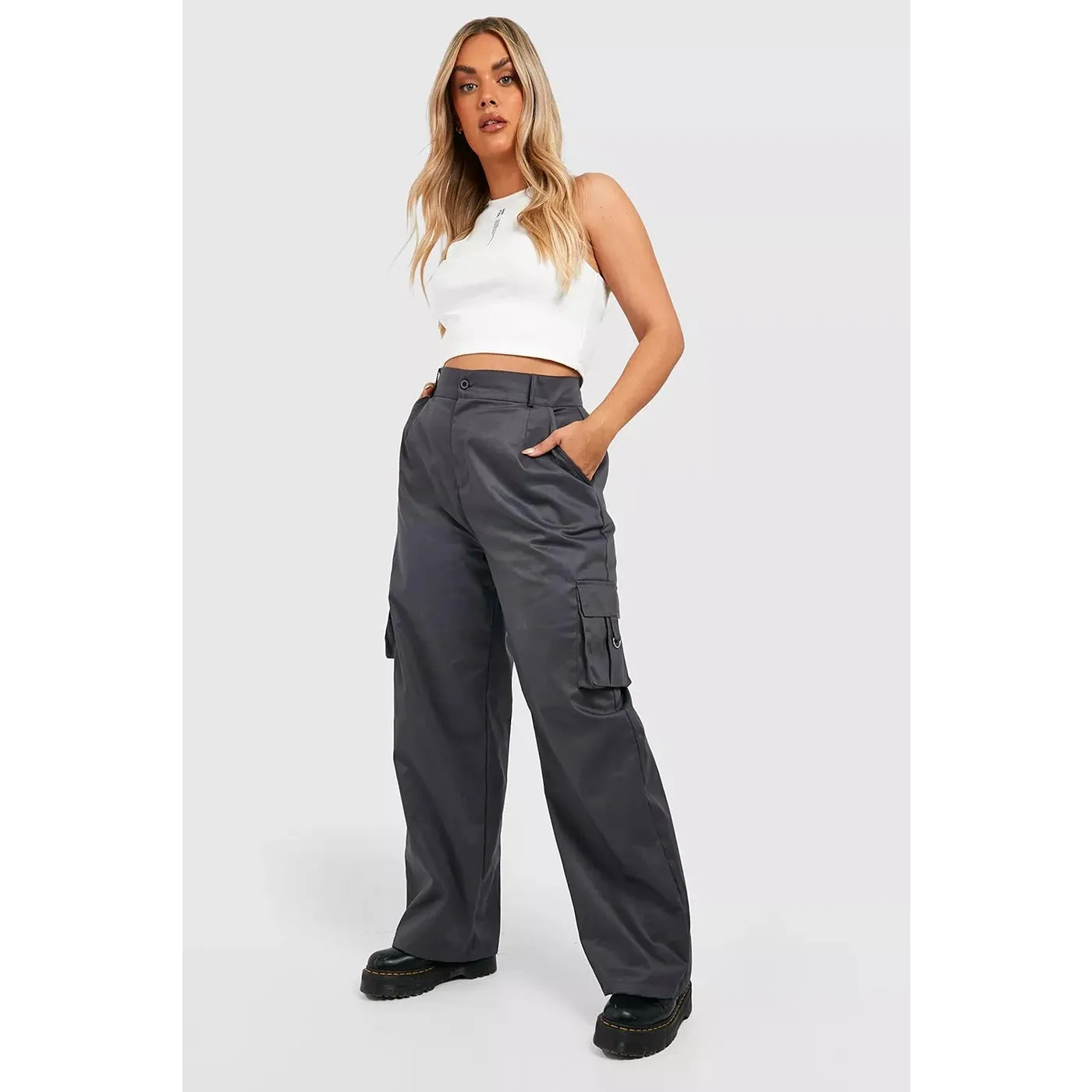 Charcoal Wide Leg Cargo Trousers