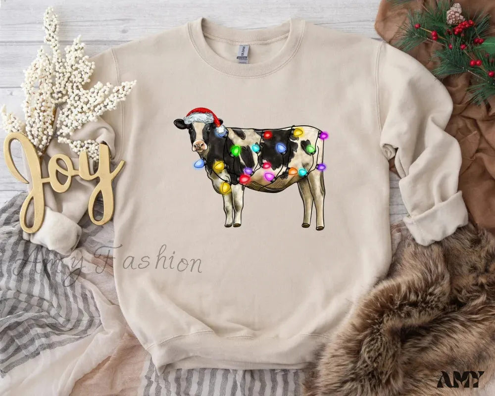 Christmas Cow Lights Hoodie - Farm Sports Model