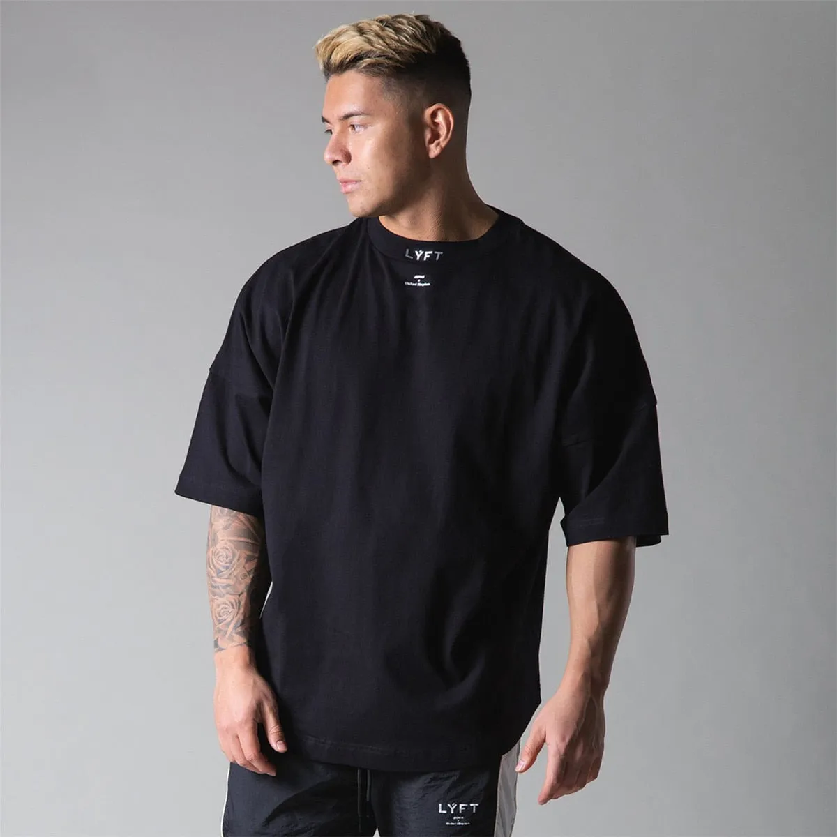 Fashion Casual Loose T-shirt Men Cotton Fitness Workout Short Sleeve Shirt Male Gym Sports Tee Tops Summer Training Clothing