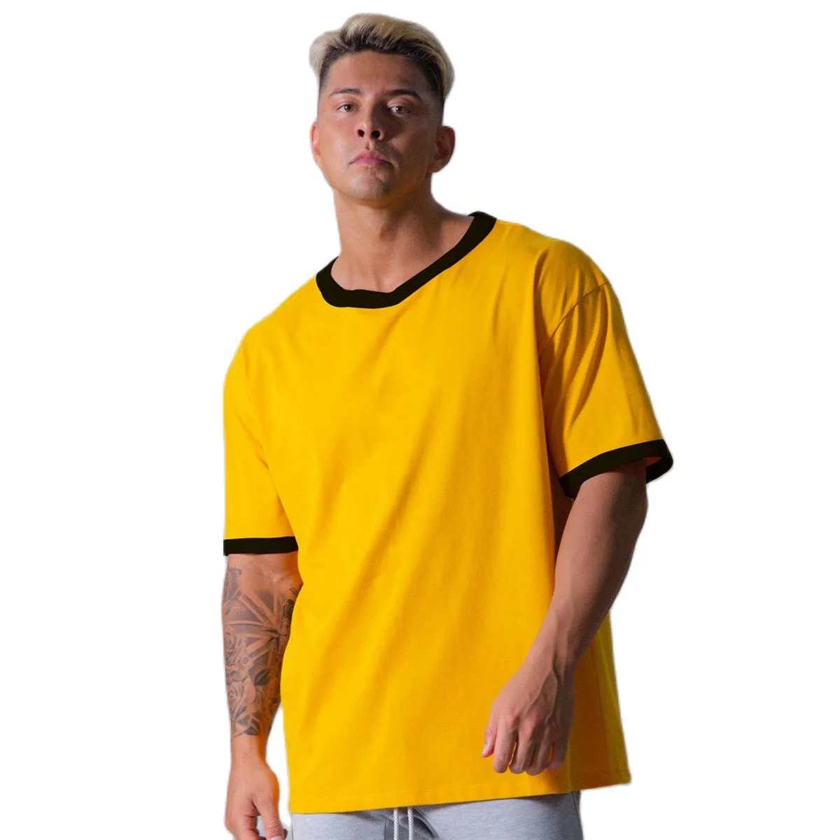 Fashion Casual Loose T-shirt Men Cotton Fitness Workout Short Sleeve Shirt Male Gym Sports Tee Tops Summer Training Clothing