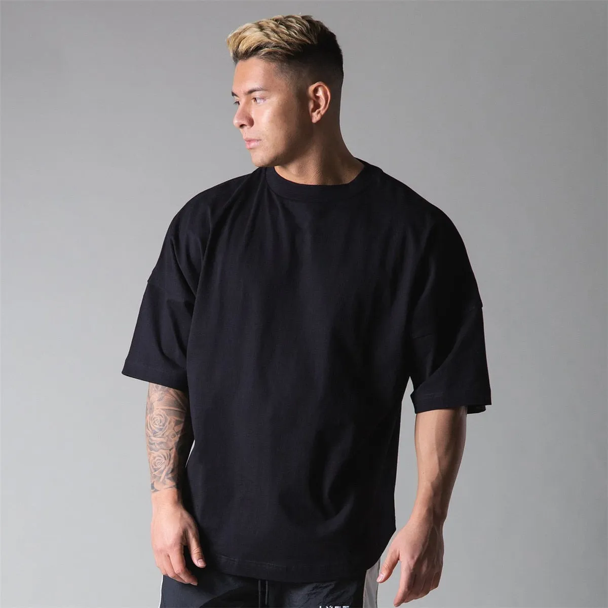 Fashion Casual Loose T-shirt Men Cotton Fitness Workout Short Sleeve Shirt Male Gym Sports Tee Tops Summer Training Clothing