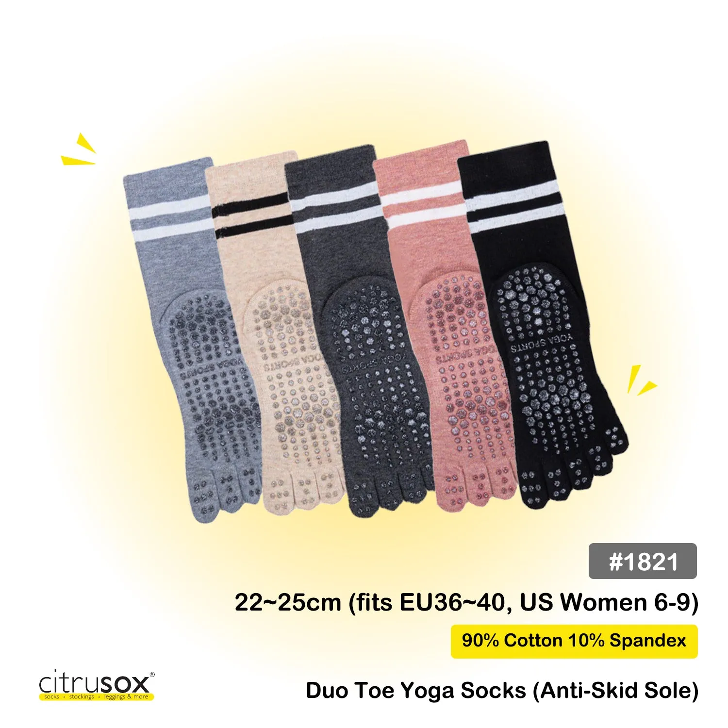 Grip Sole Duo Stripe Yoga Mid-Calf Toe Socks