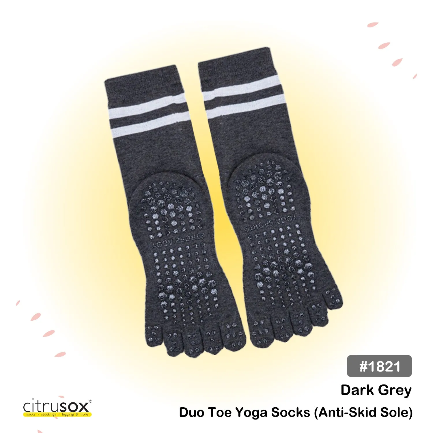 Grip Sole Duo Stripe Yoga Mid-Calf Toe Socks