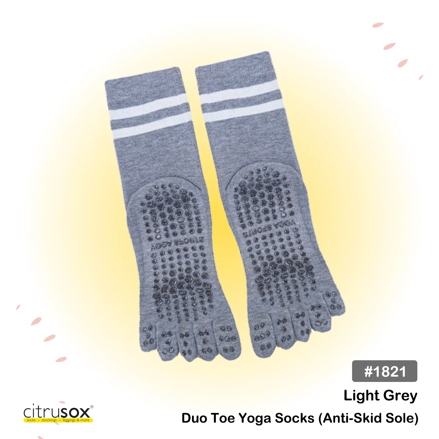 Grip Sole Duo Stripe Yoga Mid-Calf Toe Socks