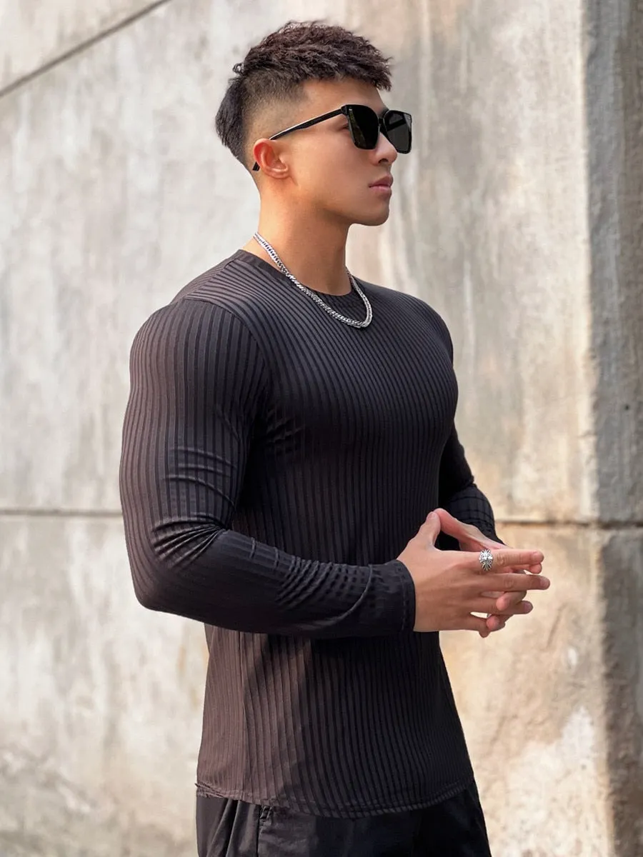 Gym Fitness T-shirt Men Casual Long Sleeve Skinny Shirt Male Bodybuilding Tees Tops Running Sports Quick Dry Training Clothing