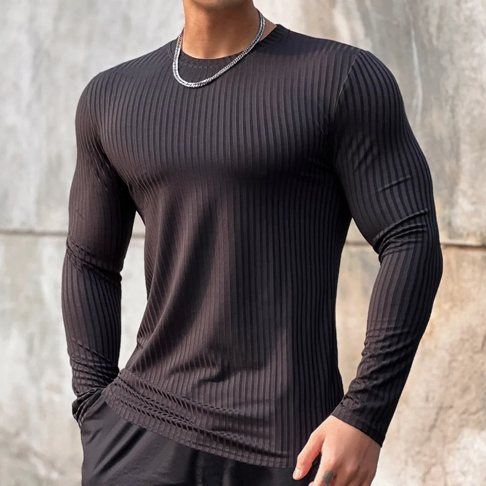 Gym Fitness T-shirt Men Casual Long Sleeve Skinny Shirt Male Bodybuilding Tees Tops Running Sports Quick Dry Training Clothing