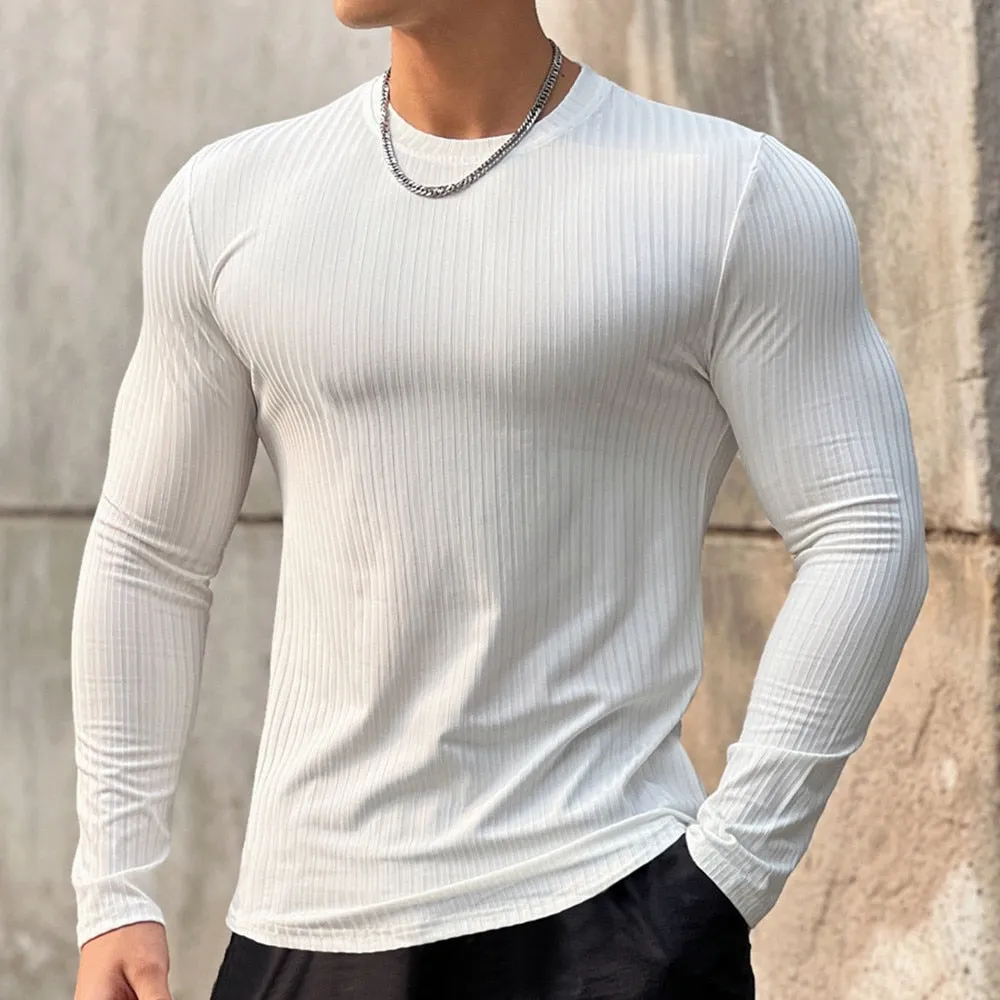 Gym Fitness T-shirt Men Casual Long Sleeve Skinny Shirt Male Bodybuilding Tees Tops Running Sports Quick Dry Training Clothing