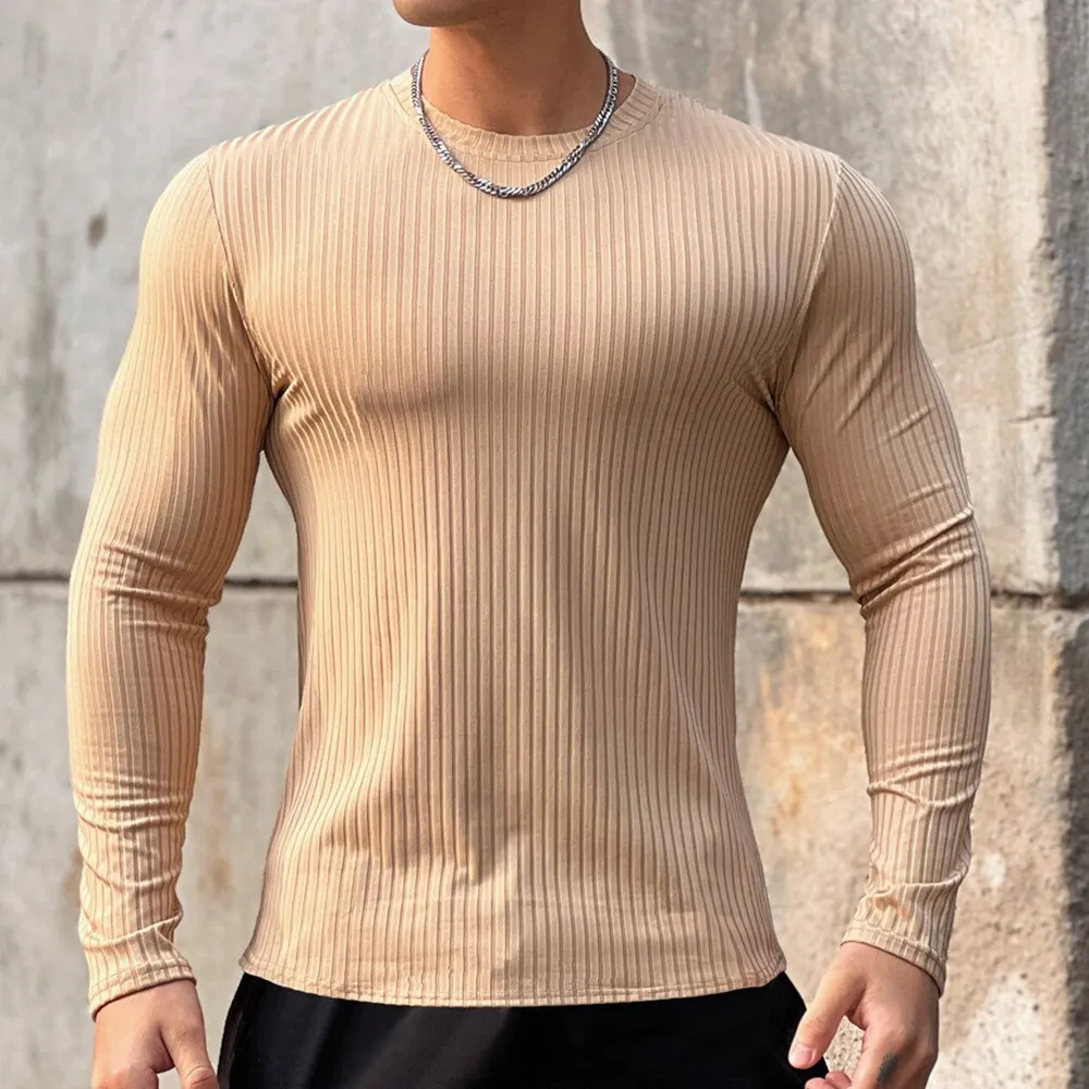 Gym Fitness T-shirt Men Casual Long Sleeve Skinny Shirt Male Bodybuilding Tees Tops Running Sports Quick Dry Training Clothing