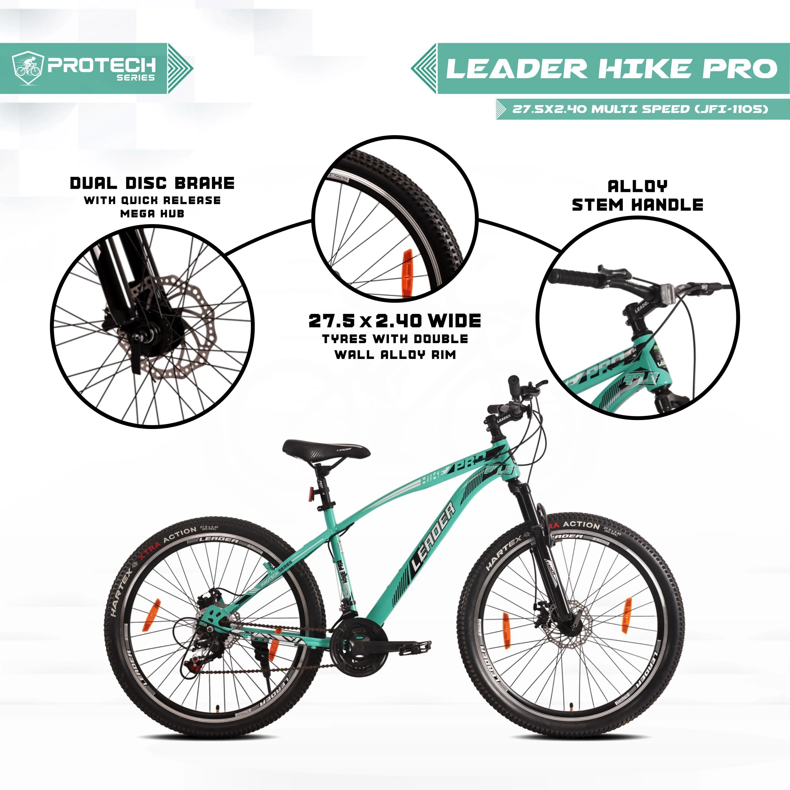 Hike Pro 27.5t [21-speed] Mtb Cycle With Dual Disc Brake And Front Suspension 27.5 T (21 Gear | Green)