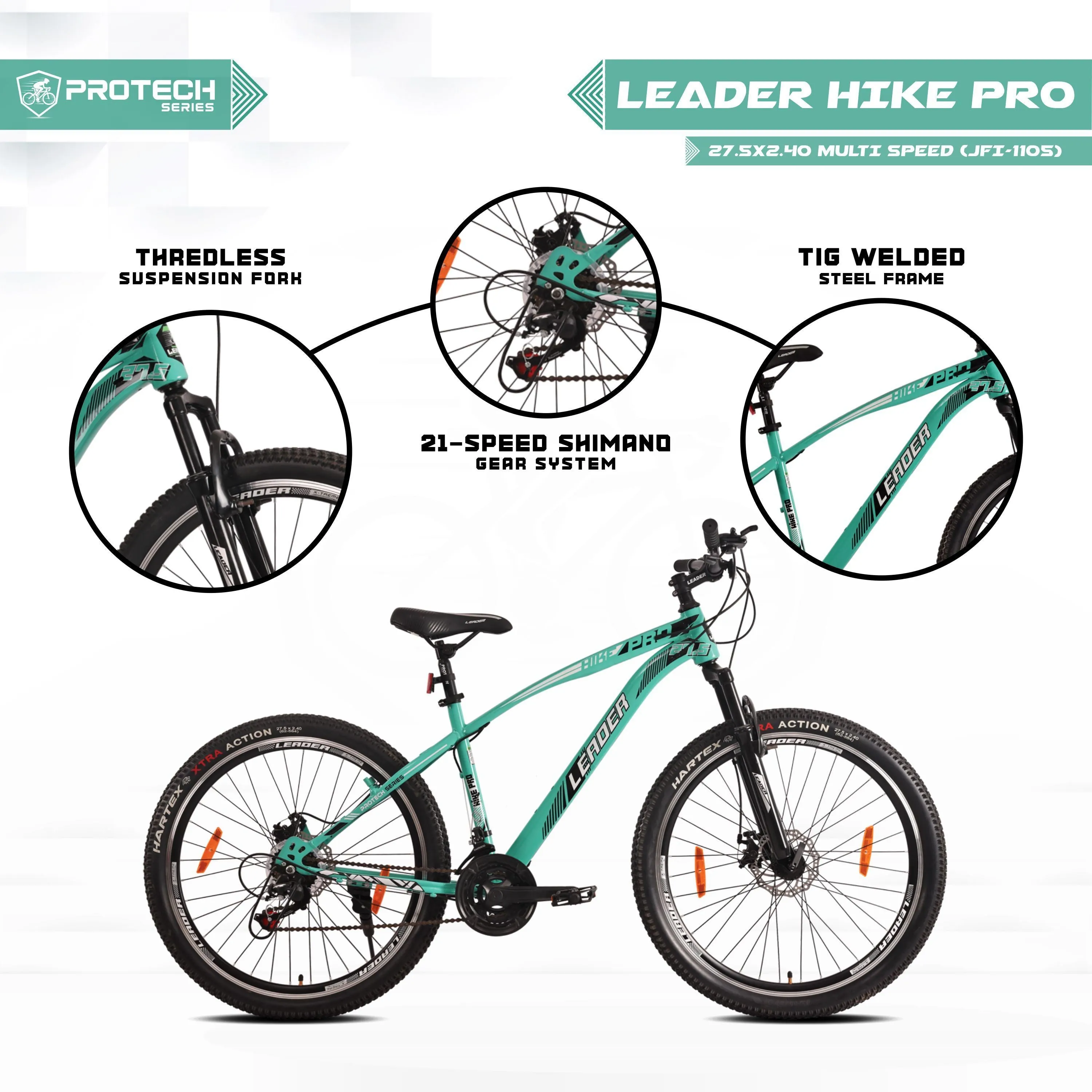 Hike Pro 27.5t [21-speed] Mtb Cycle With Dual Disc Brake And Front Suspension 27.5 T (21 Gear | Green)