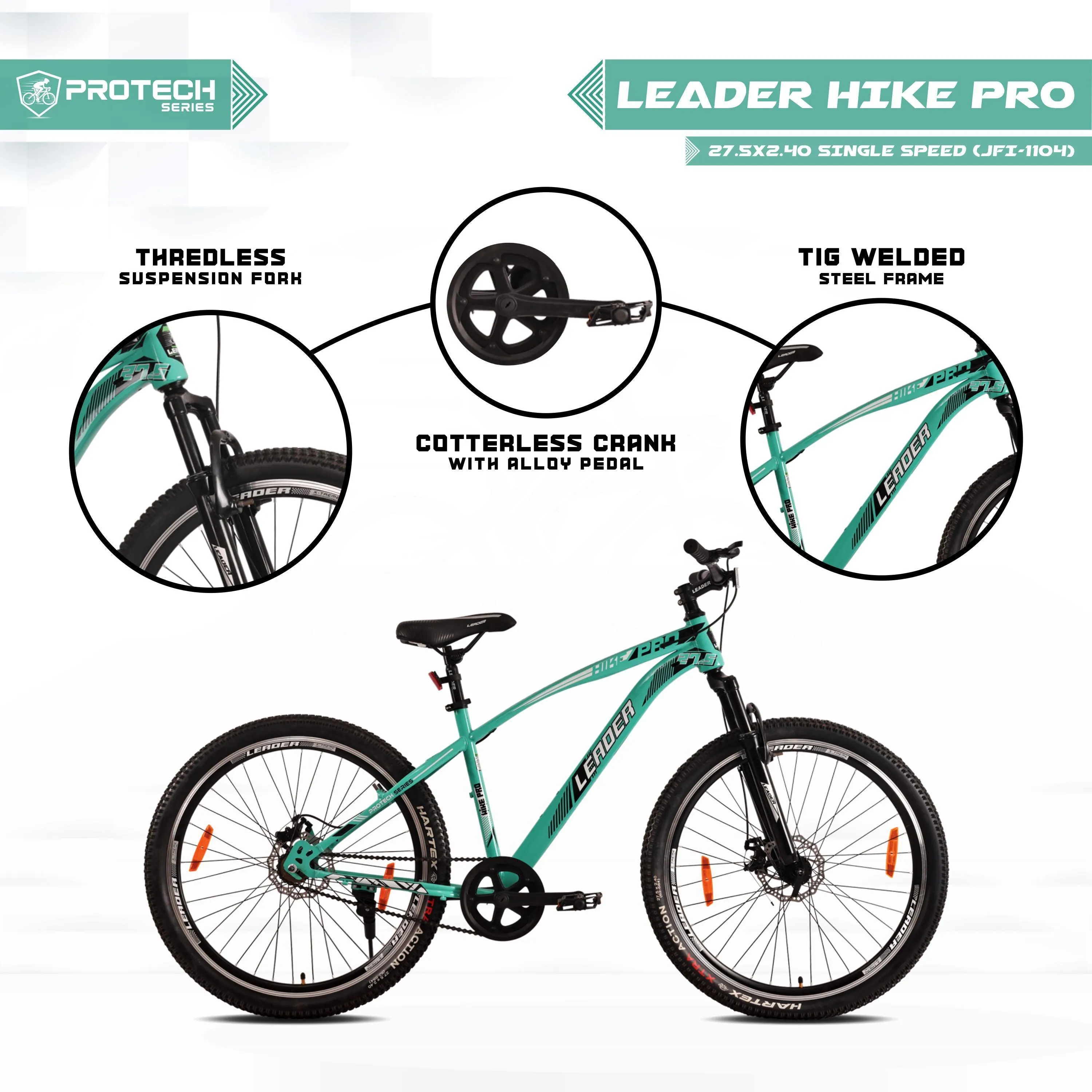 Hike Pro 27.5t Single Speed Mtb Cycle With Dual Disc Brake And Front Suspension 27.5 T (Single Speed | Green)