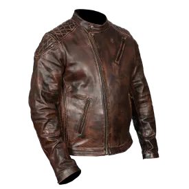 HMM521VB High Mileage Men's Vintage Brown Leather Jacket with Diamond Stitched Shoulders