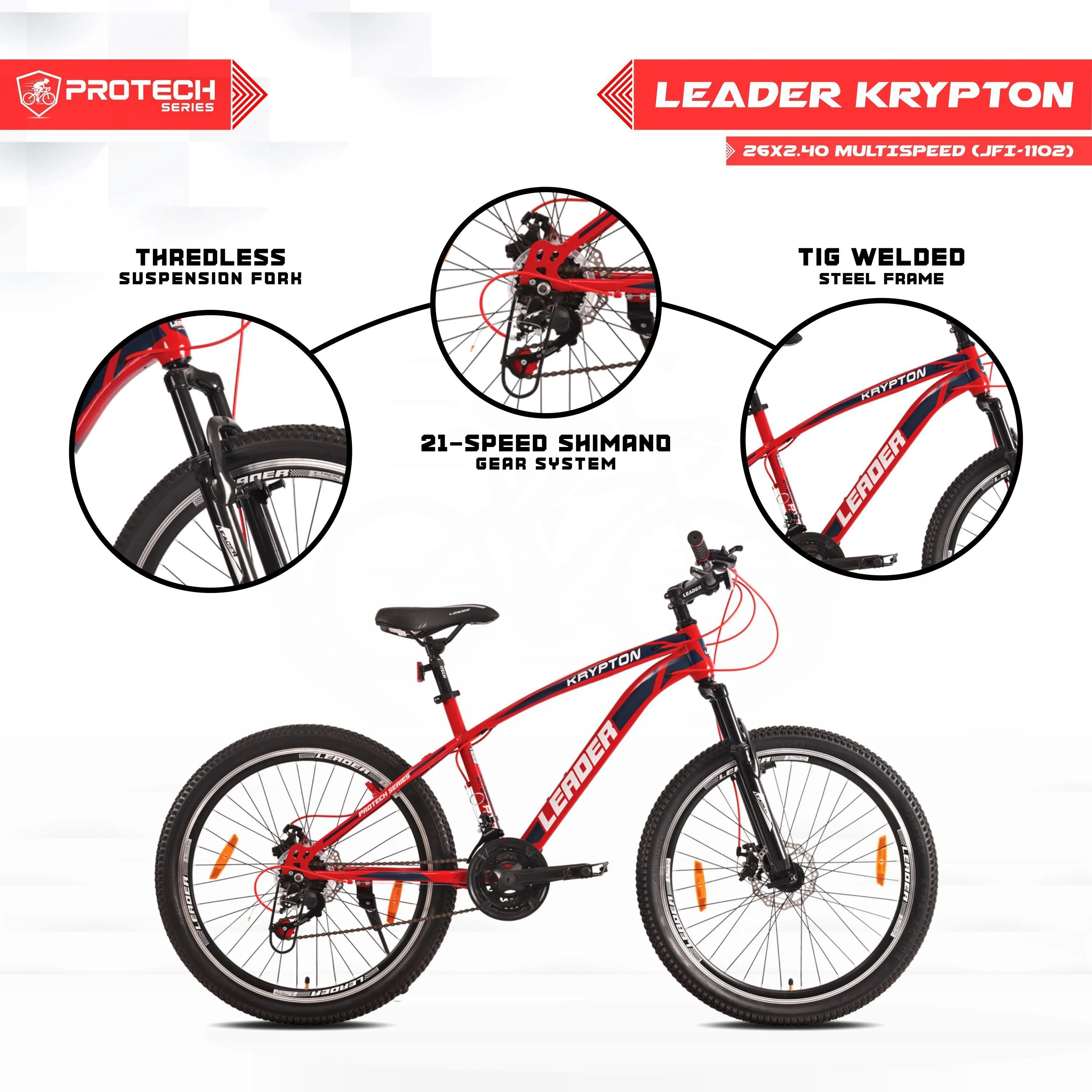 Krypton 26t 21 Speed Mtb Cycle With Dual Disc Brake And Front Suspension 26 T Hybrid Cycle/city Bike (21 Gear | Red)