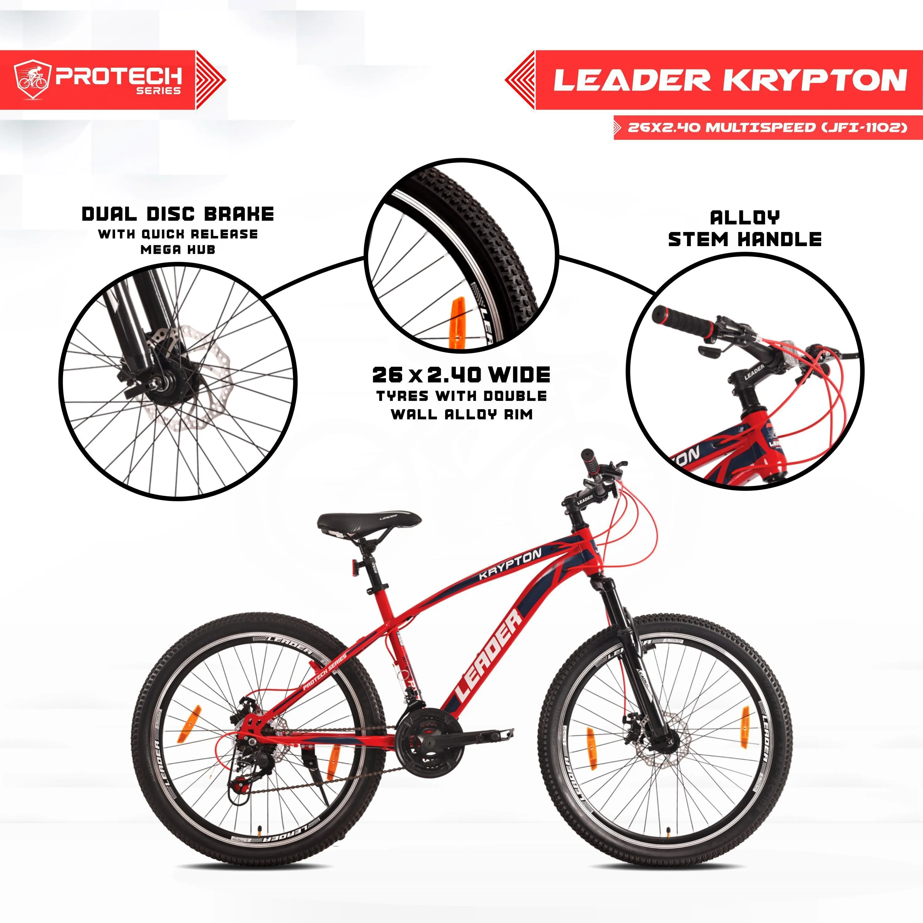 Krypton 26t 21 Speed Mtb Cycle With Dual Disc Brake And Front Suspension 26 T Hybrid Cycle/city Bike (21 Gear | Red)