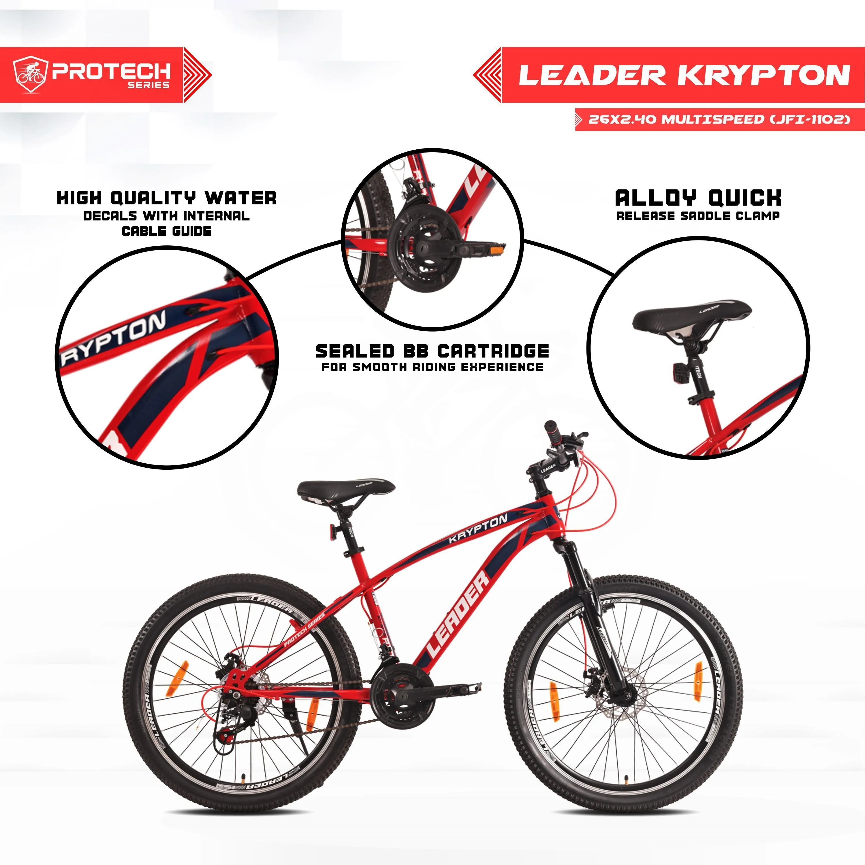 Krypton 26t 21 Speed Mtb Cycle With Dual Disc Brake And Front Suspension 26 T Hybrid Cycle/city Bike (21 Gear | Red)