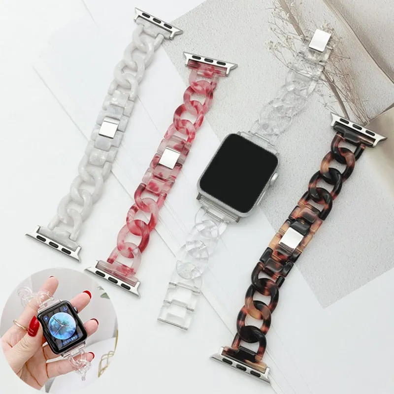 Luxury Strap For Apple Watch Band Series 8 7 6 5 Resin Lady Bracelet