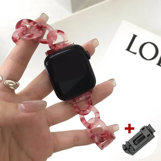 Luxury Strap For Apple Watch Band Series 8 7 6 5 Resin Lady Bracelet