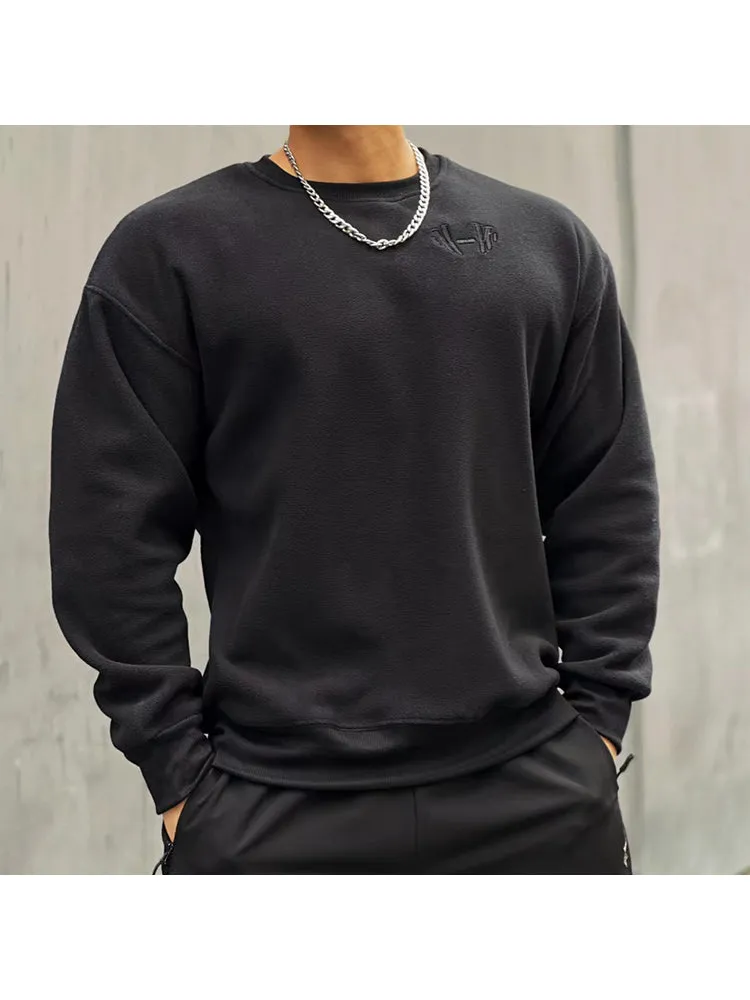 Muscle Men'S Sports Casual Running Gym Workout Reversible Thin Fleece Loose Warm Long Sleeve Top