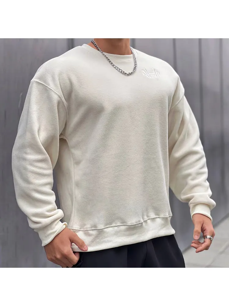 Muscle Men'S Sports Casual Running Gym Workout Reversible Thin Fleece Loose Warm Long Sleeve Top