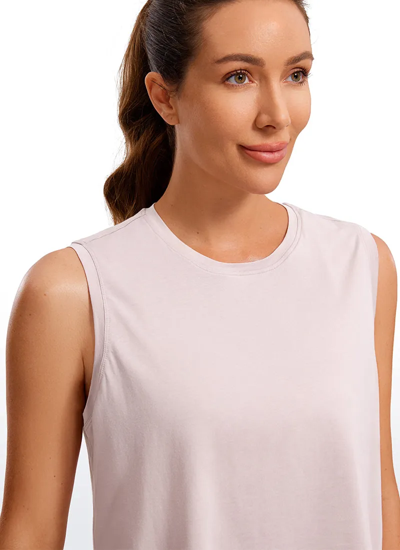 Pima Cotton Cropped Tank Tops Crew Neck