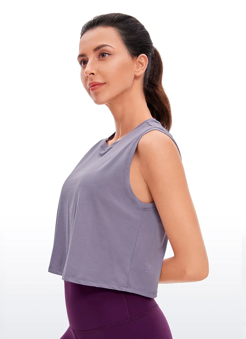 Pima Cotton Cropped Tank Tops Crew Neck