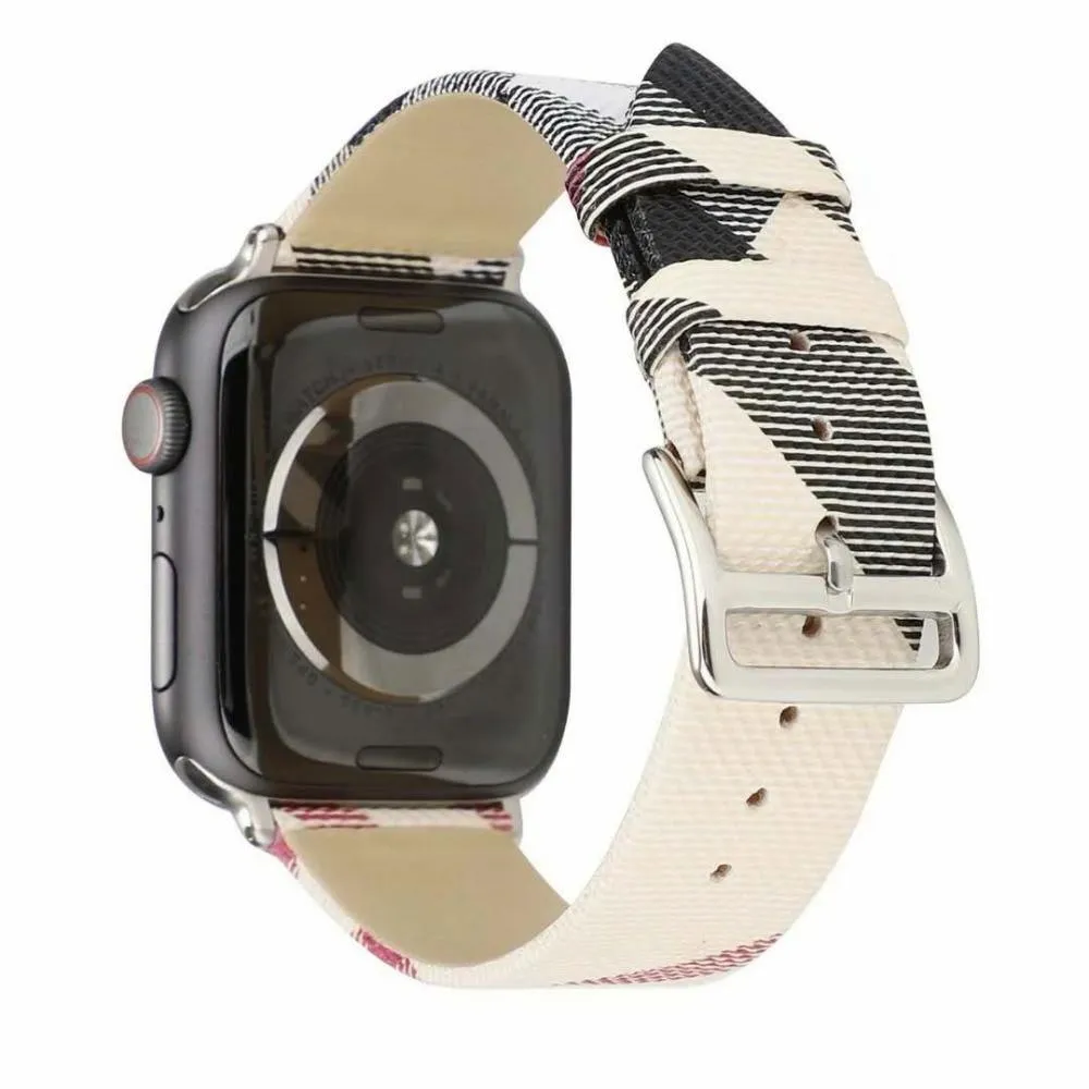 Plaid Checkered Pattern Leather Bracelet Strap For Apple Watch band Series Women/Men Watches Wristband For iWatch 38/40/41mm 42/44/45mm