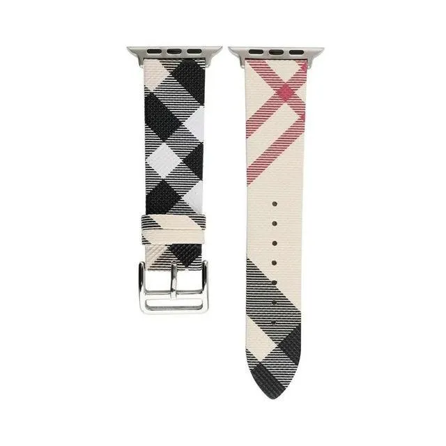 Plaid Checkered Pattern Leather Bracelet Strap For Apple Watch band Series Women/Men Watches Wristband For iWatch 38/40/41mm 42/44/45mm