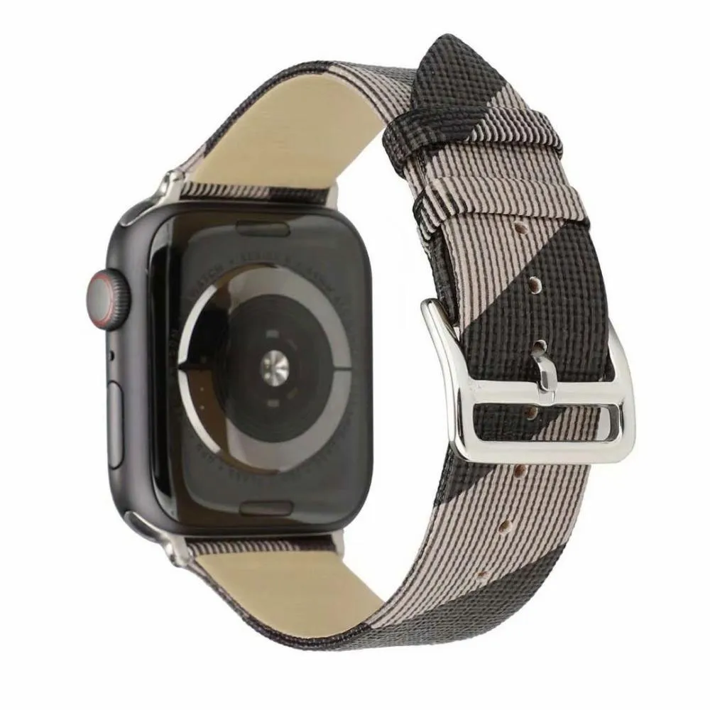 Plaid Checkered Pattern Leather Bracelet Strap For Apple Watch band Series Women/Men Watches Wristband For iWatch 38/40/41mm 42/44/45mm