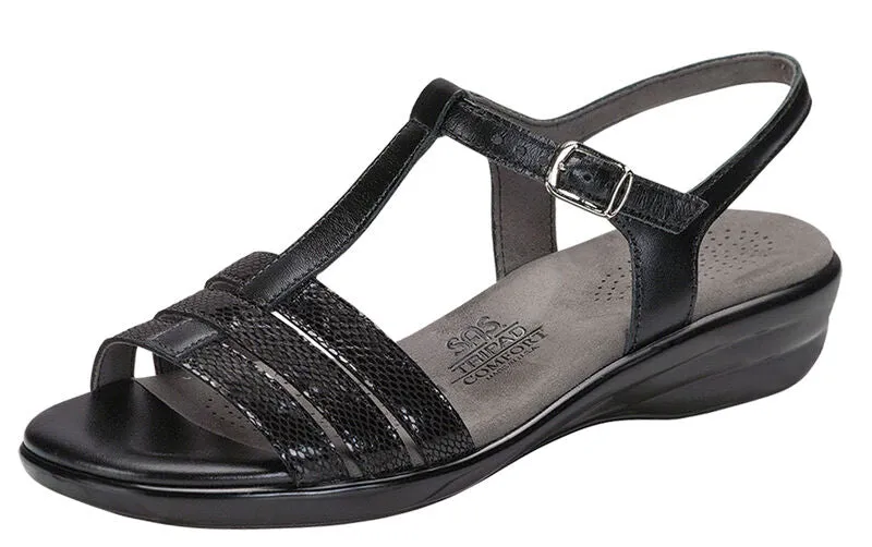 SAS Capri WOMENS Black Snake Sandal 2300-229 Brandy's Shoes Made in USA