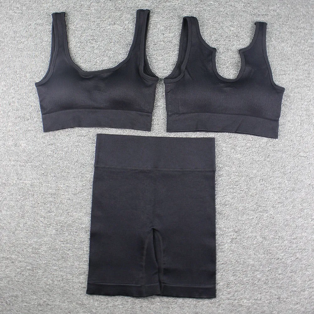 Seamless Yoga Set 2/3/4 Piece Gym Set Women Ribbed Crop Top Shorts Suits Fitness Sports Bra Leggings Running Outfits Tracksuit v1