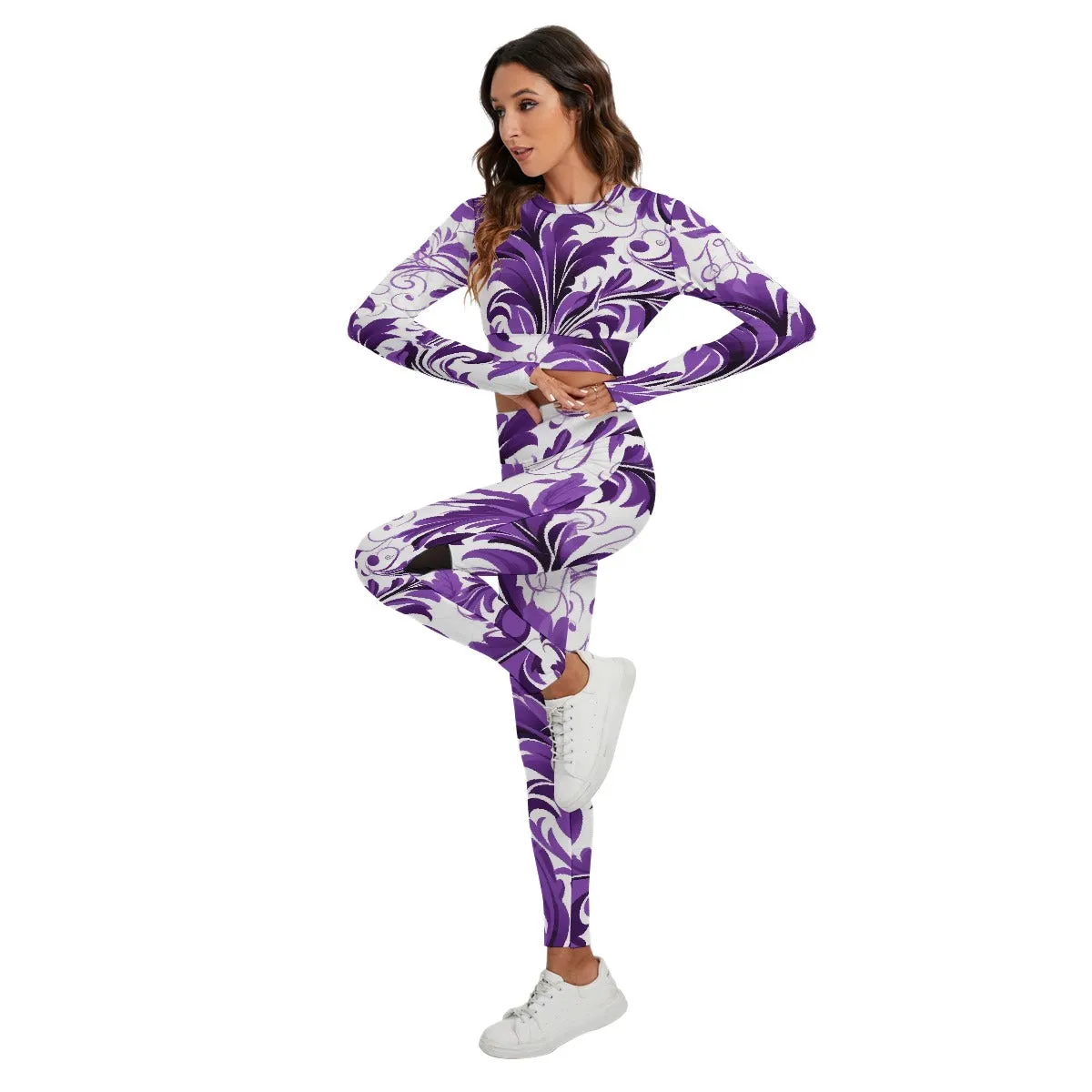 Signature Series Purple floral All-Over Print Women's Sport Set With Backless Top And Leggings