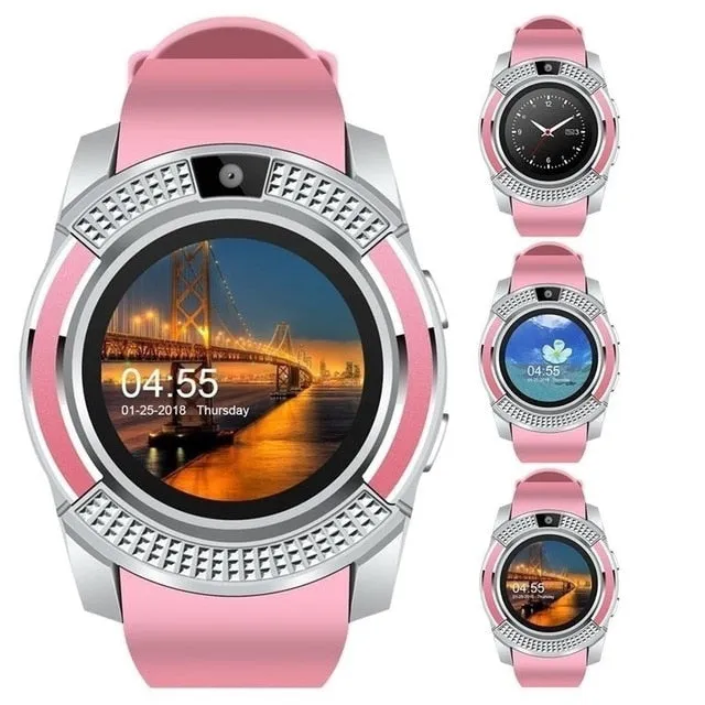 Smart Watch V8 Men Bluetooth Sport Watches Women Ladies Rel gio Smartwatch with Camera Sim Card Slot Android Phone