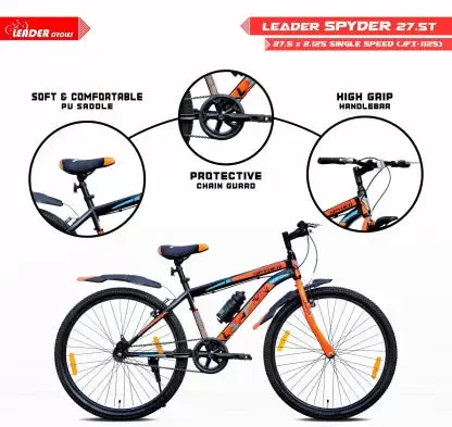 Spyder 27.5T MTB Cycle/Bike Single Speed with Complete Accessories 27.5 T Mountain Cycle  (Single Speed | Black | Orange)