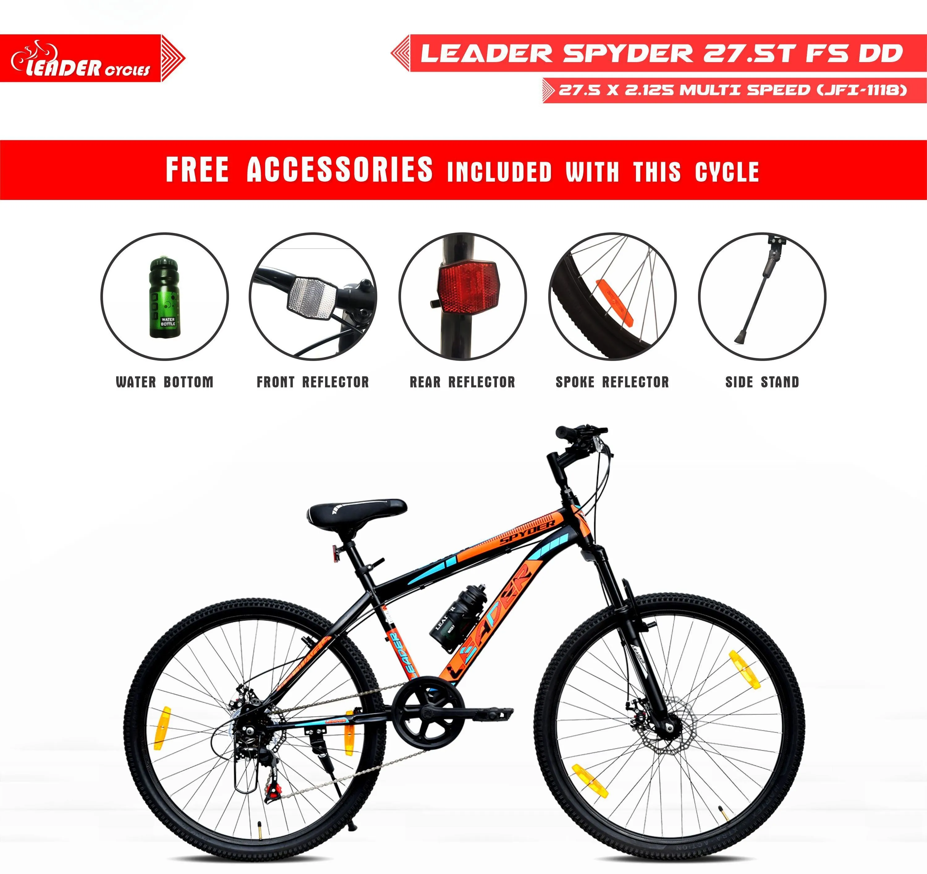 Spyder 27.5t Multispeed (7 Speed) Mountain Bike With Dual Disc Brake And Front Suspension 27.5 T Hybrid Cycle/city Bike (7 Gear | Black)