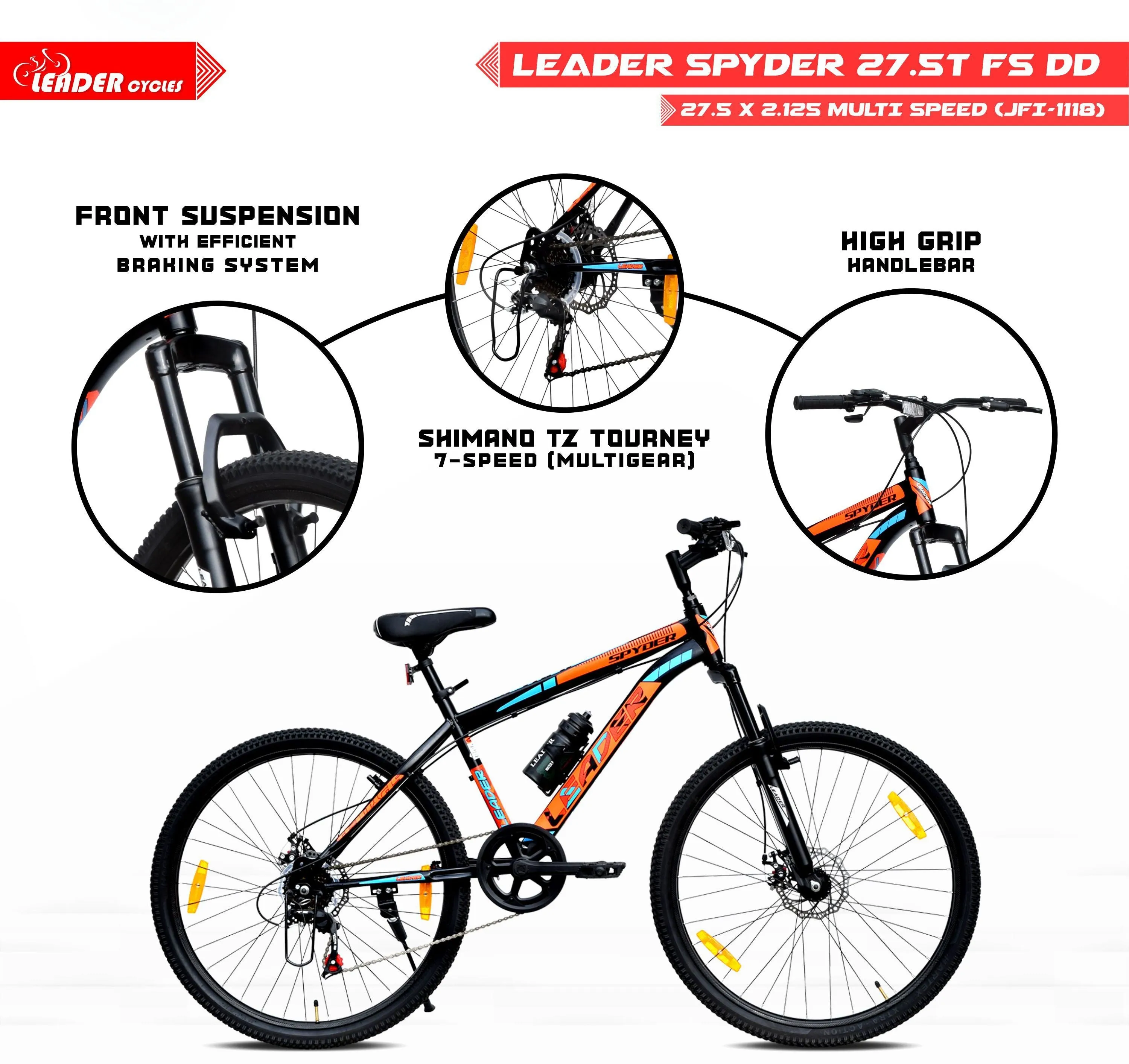 Spyder 27.5t Multispeed (7 Speed) Mountain Bike With Dual Disc Brake And Front Suspension 27.5 T Hybrid Cycle/city Bike (7 Gear | Black)