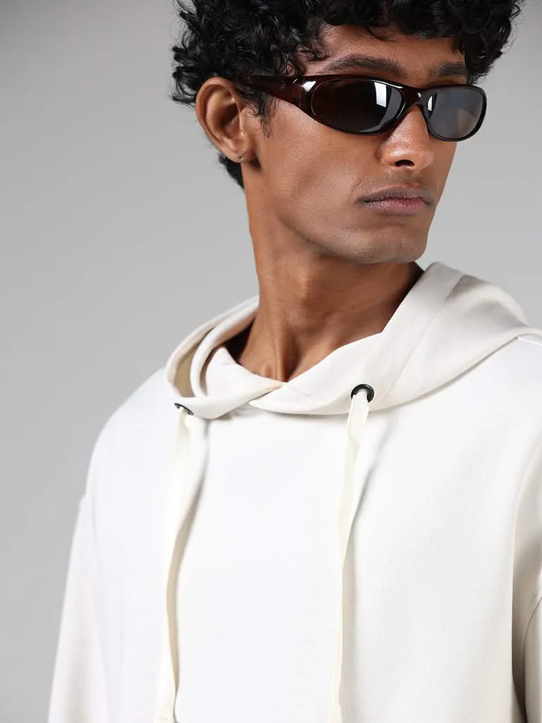 Studiofit Off White Relaxed-Fit Hoodie Sweatshirt