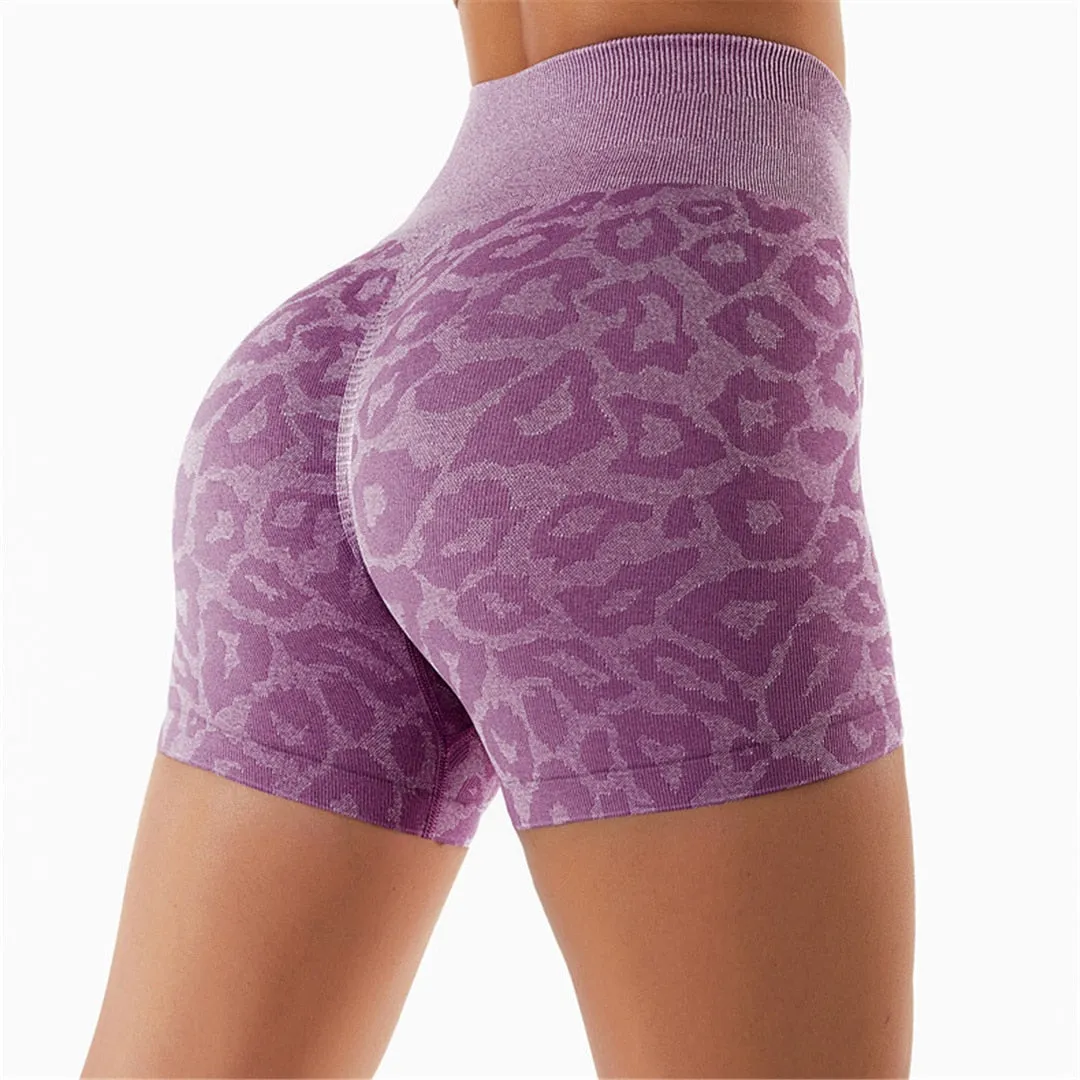 Summer Women High Waist Shorts Leopard Gym Training Short Seamless Push Up Shorts Fitness Leggings Sports Sexy Shorts A072