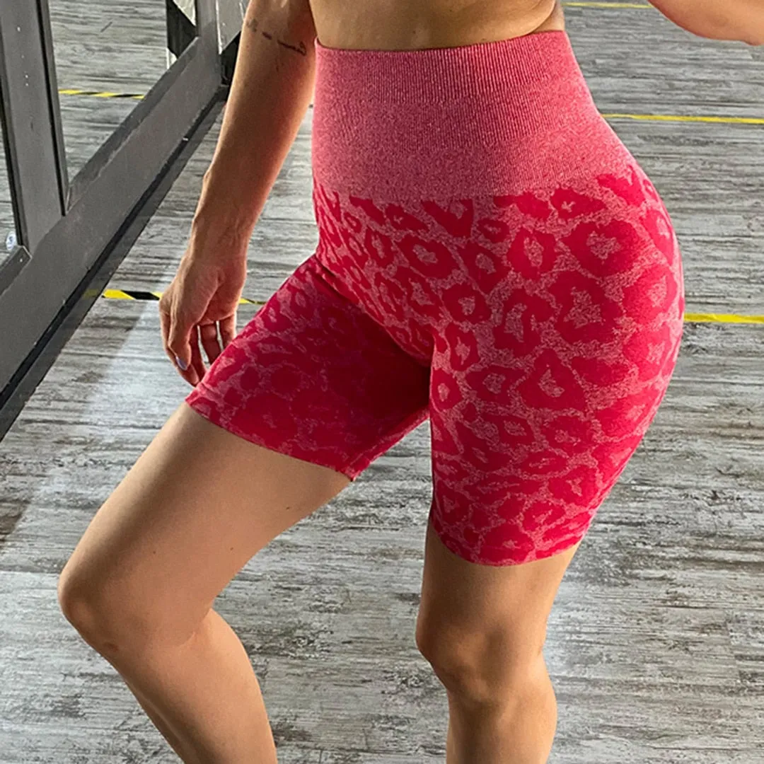 Summer Women High Waist Shorts Leopard Gym Training Short Seamless Push Up Shorts Fitness Leggings Sports Sexy Shorts A072