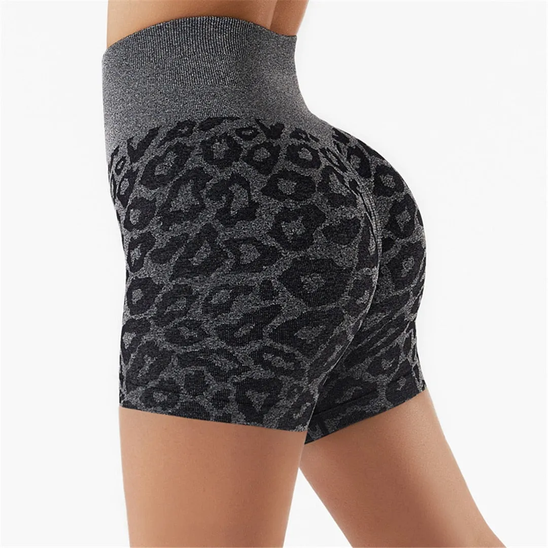 Summer Women High Waist Shorts Leopard Gym Training Short Seamless Push Up Shorts Fitness Leggings Sports Sexy Shorts A072